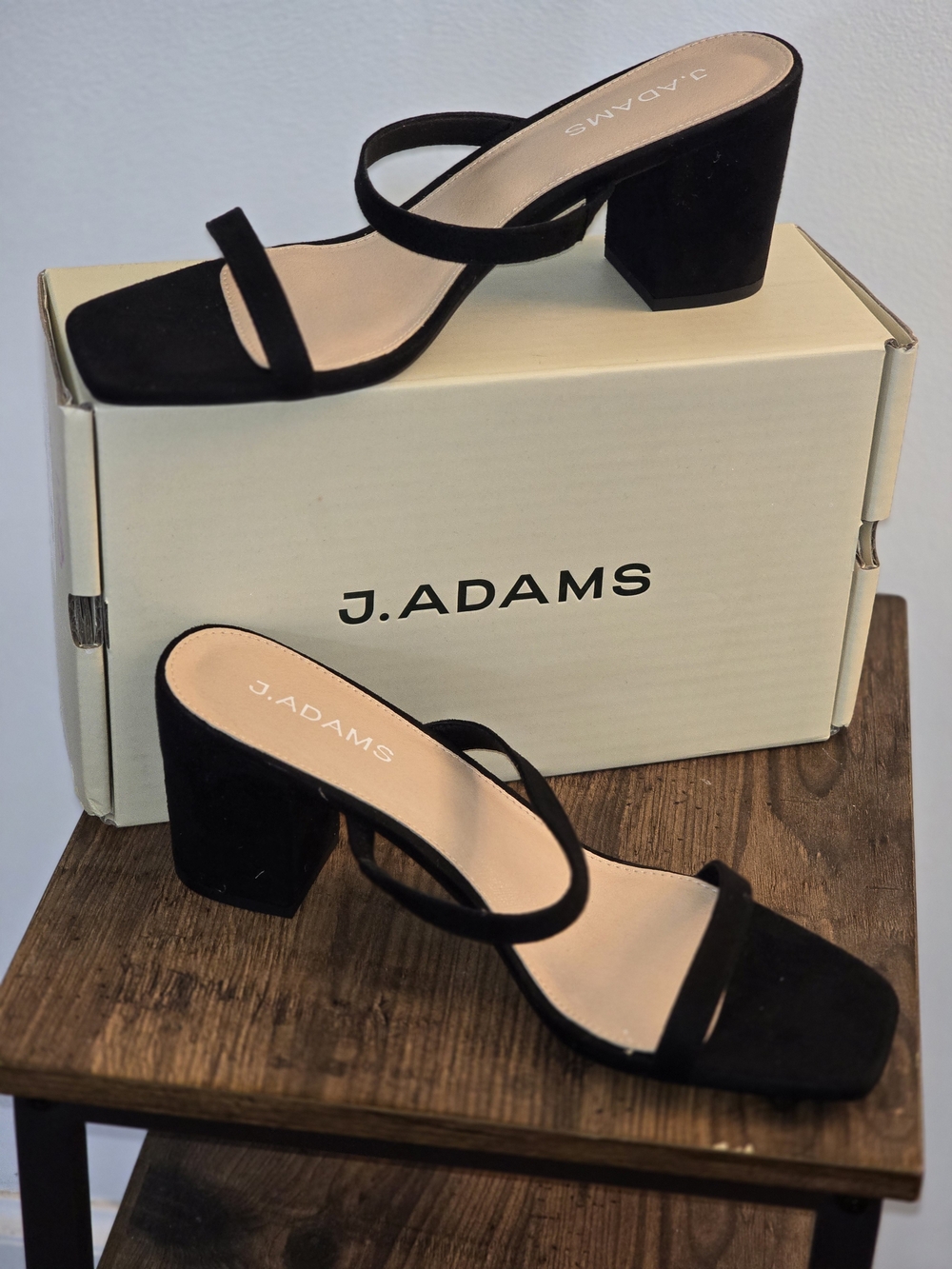 Adams Black Suede Double-Strap Block Heel Sandals